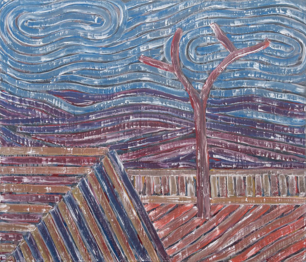 Paisaje y construcción II, 1986, Mixta sobre tela, 120 x 140 cm