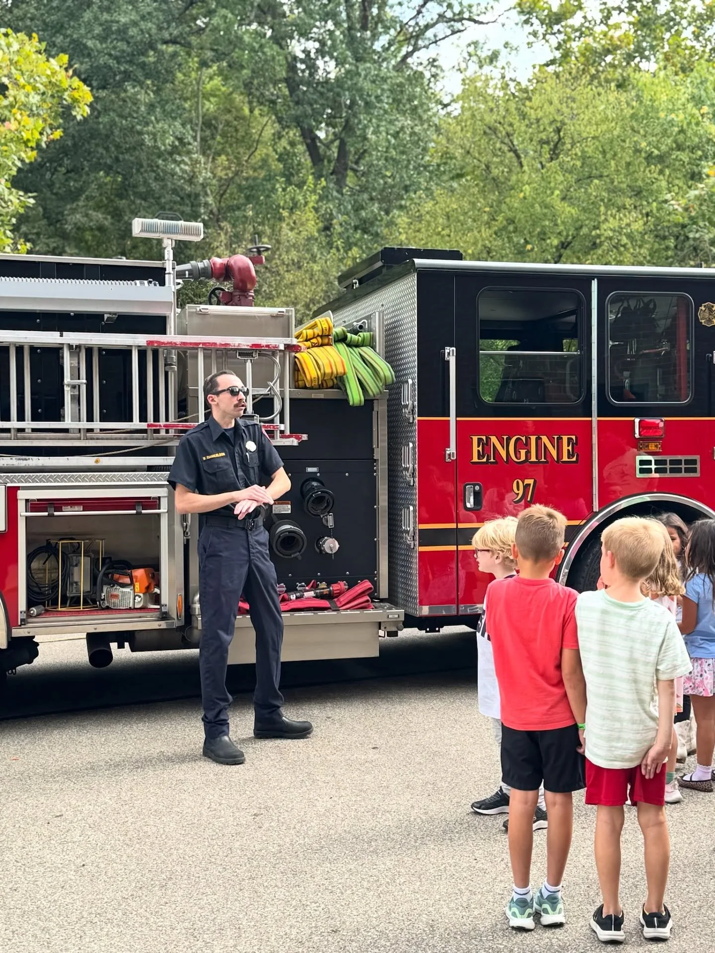 Our Wyoming Fire Department volunteer firefighters had a great time at @wyomingrecreationcenter &lsquo;s School&rsquo;s Out Camp today! We showed campers around our truck and our protective clothing, and went over some fire safety basics. We loved me