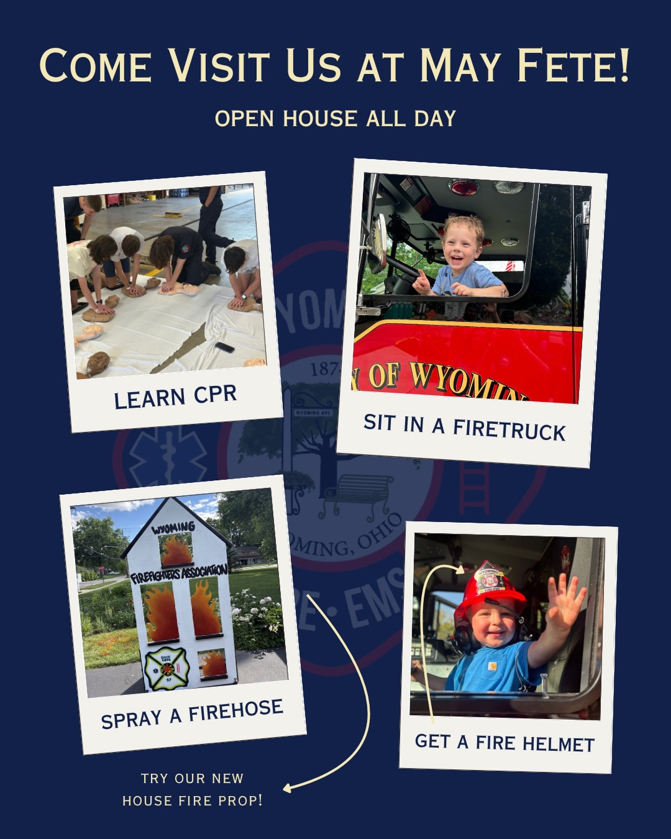 Since you&rsquo;ll be in the neighborhood&hellip; stop in at the firehouse for a break from the May Fete action and check out the trucks, meet some firefighters, take a ten minute CPR class, and try out your firefighting skills by spraying a fire hos