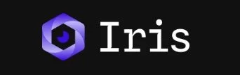 Logo with purple geometric design next to the word 'Iris' on a black background.