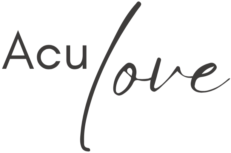 The words "Acu" and "love" written in black, with a slash separating them.