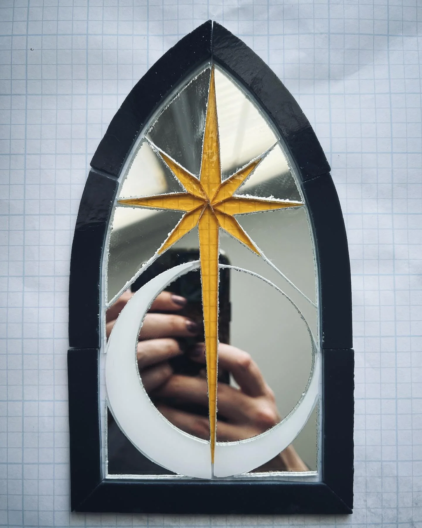 Currently working on my first stained glass mirror.