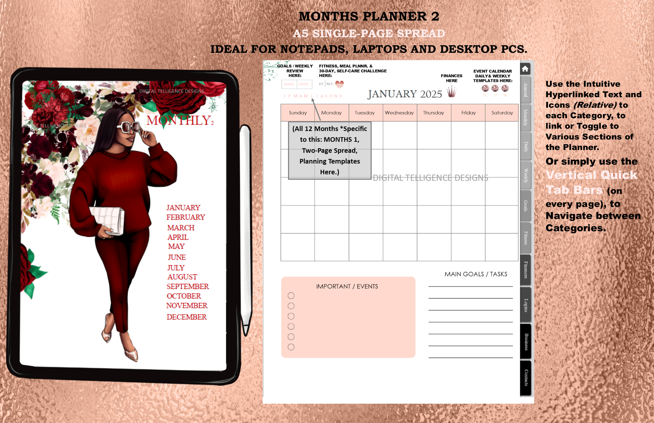 Black Girl Digital Good Notes And Notability Planner. THE ALL IN ONE INTUITIVE Multi-Purpose. Intuitive Digi Diva Life-Time Planner. With 2 Monthly Planning Styles.