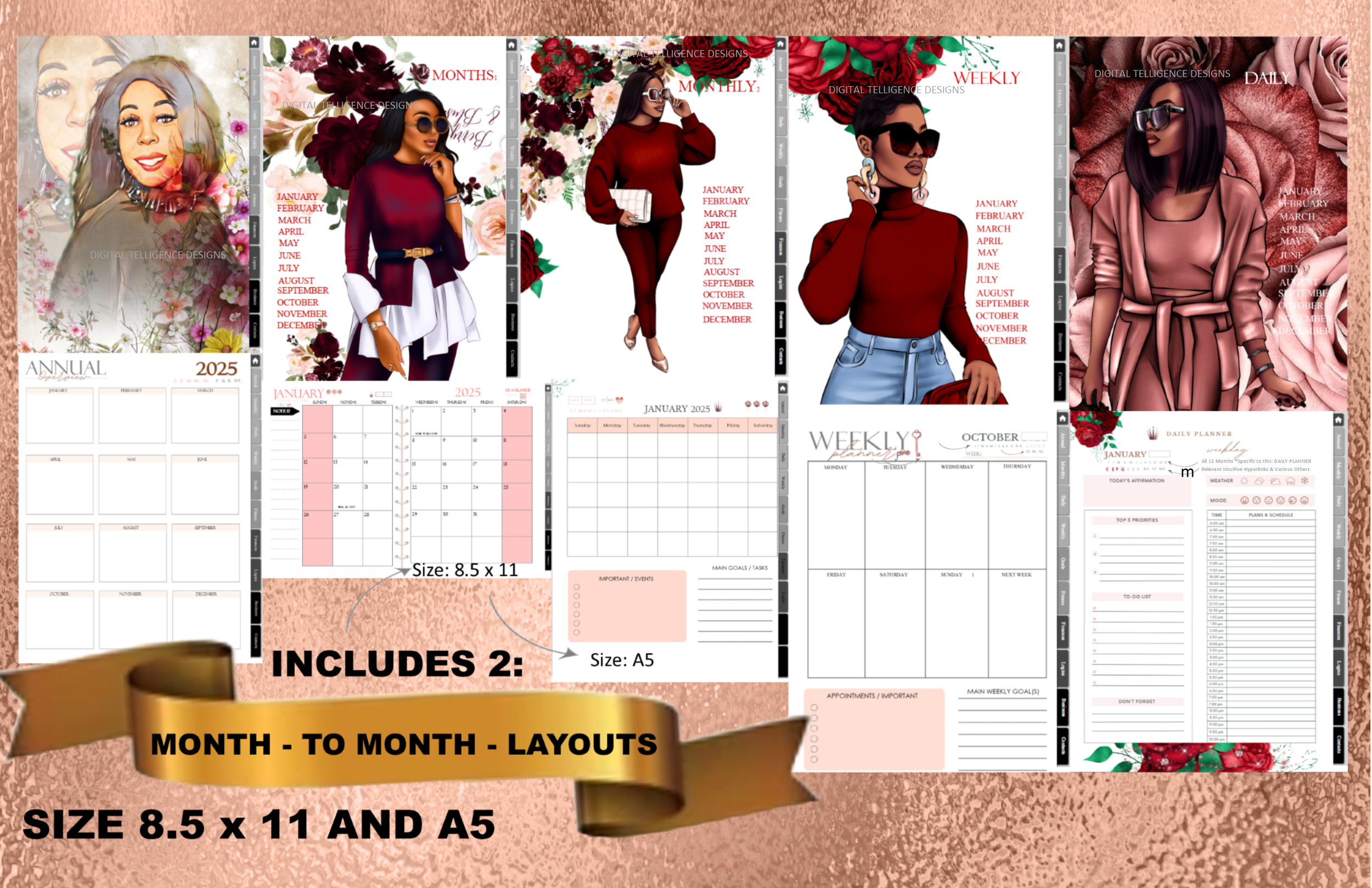 Black Girl Digital Planner. THE ALL IN ONE INTUITIVE Multi-Purpose, Woman- On-The-Go / Digi Diva Life-Time Planner. The MS. Intuitive. Hyperlinked Planner.