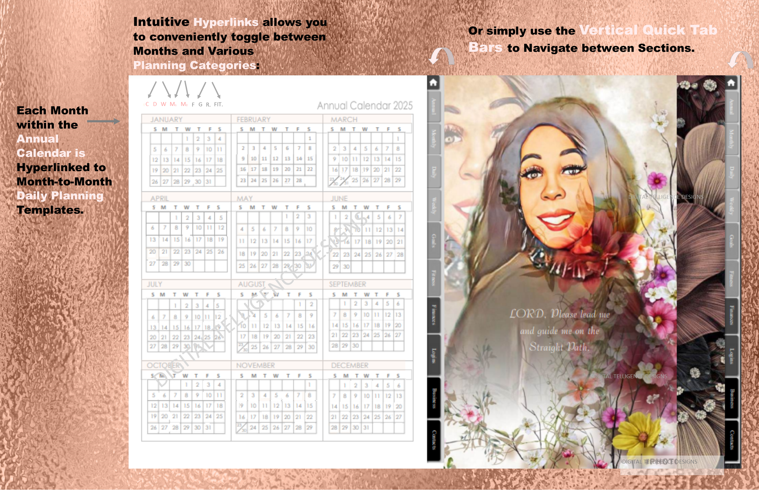 Black Girl Digital 2025 Hyperlinked Planner. THE ALL IN ONE INTUITIVE Multi-Purpose, Woman- On-The-Go / Digi Diva Life-Time Planner. For Over 20 Years. The MS. Intuitive Dated & Hyperlinked