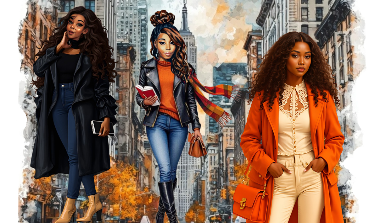 BLACK GIRL PLANNER & JUNK JOURNAL  AUTUMN IN THE CITY FASHION STICKER COLLECTION 1A  WATERCOLOR CLIPART 50 PLUS 64 PNGS TOTAL BY DIGITAL TELLIGENCE DESIGNS.png