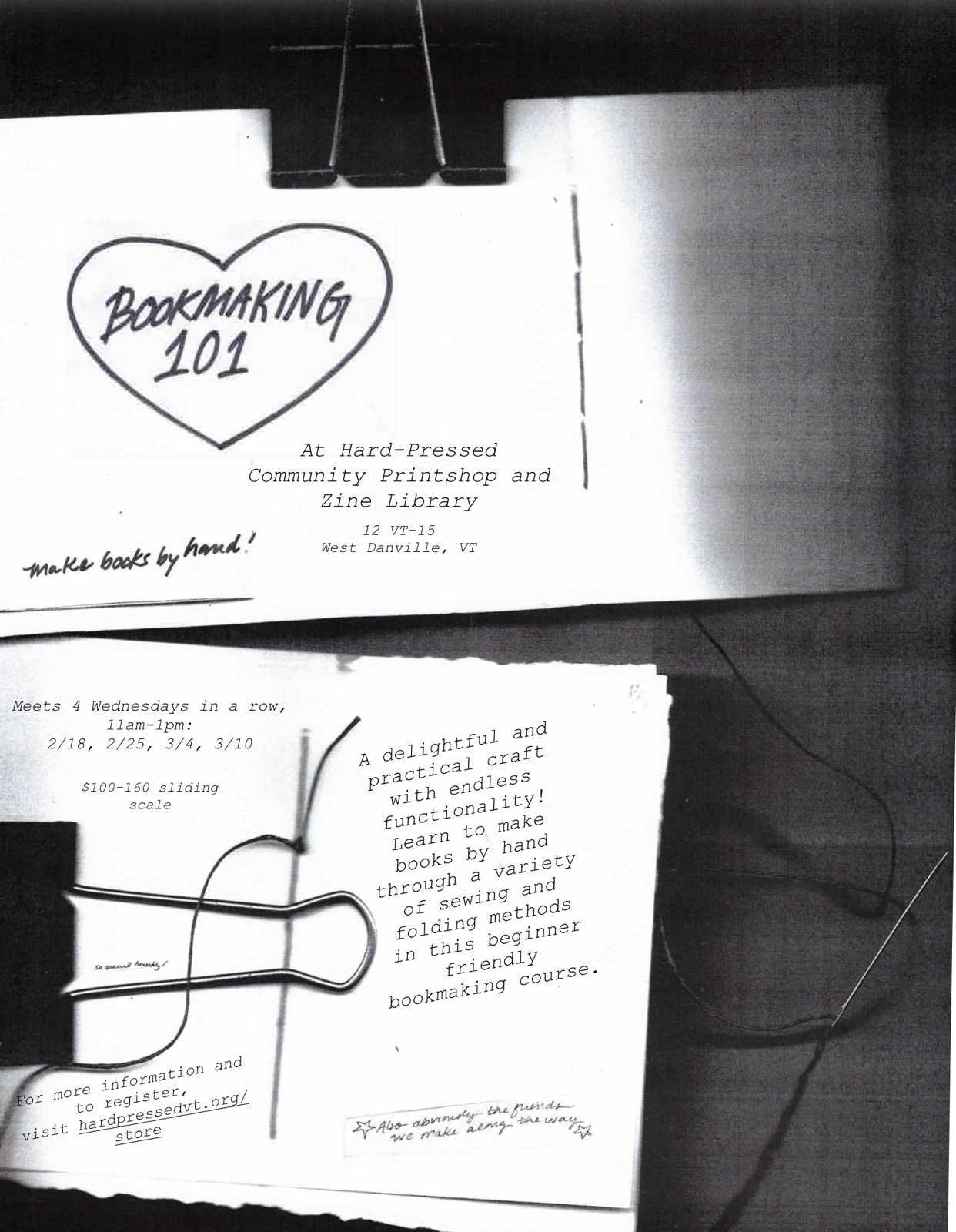 Bookmaking 101: Wednesdays 11am-1pm, Feb 18, Feb 25, Mar 4, Mar 11