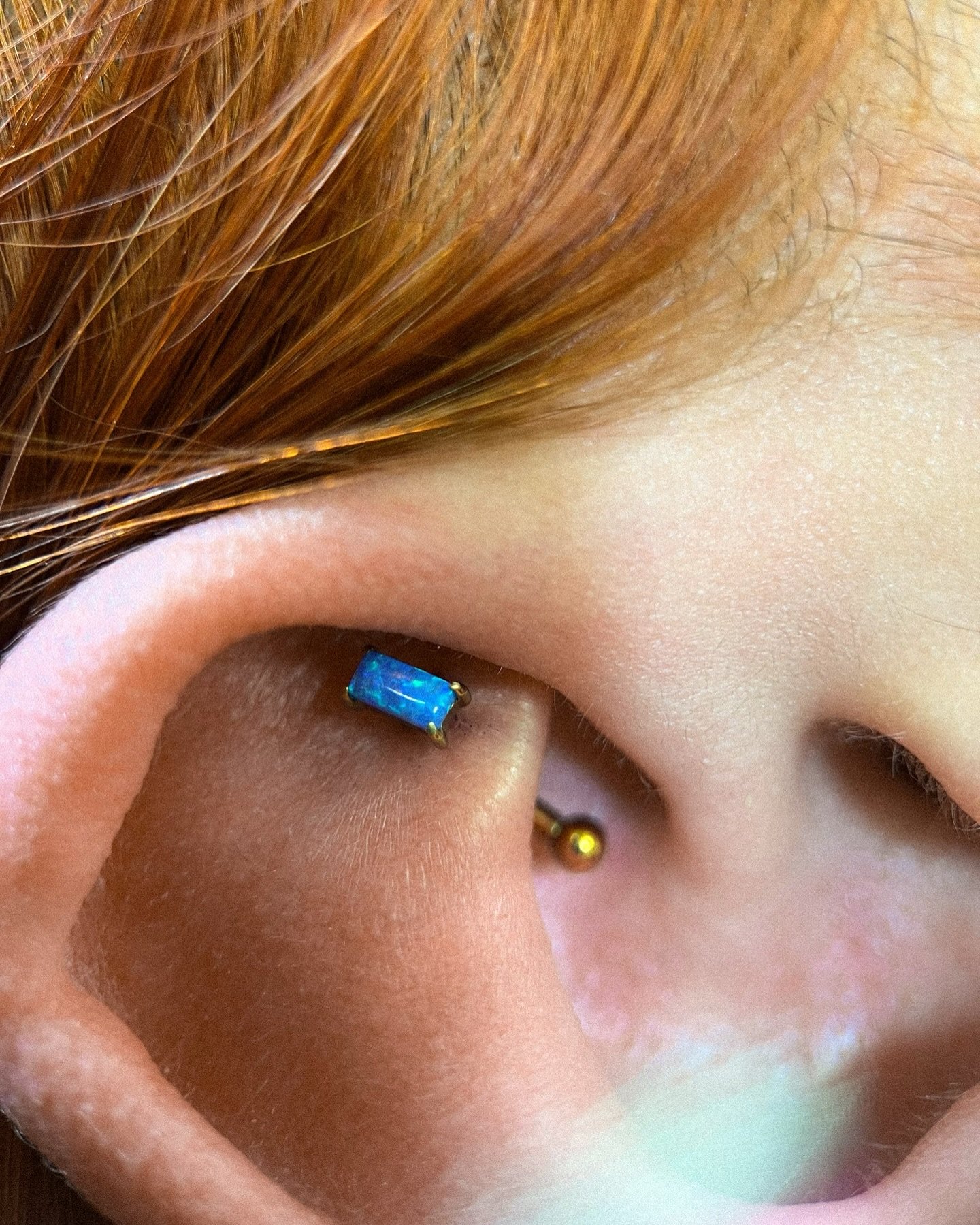 freshly pierced rook piercing 🤩🤩🤩