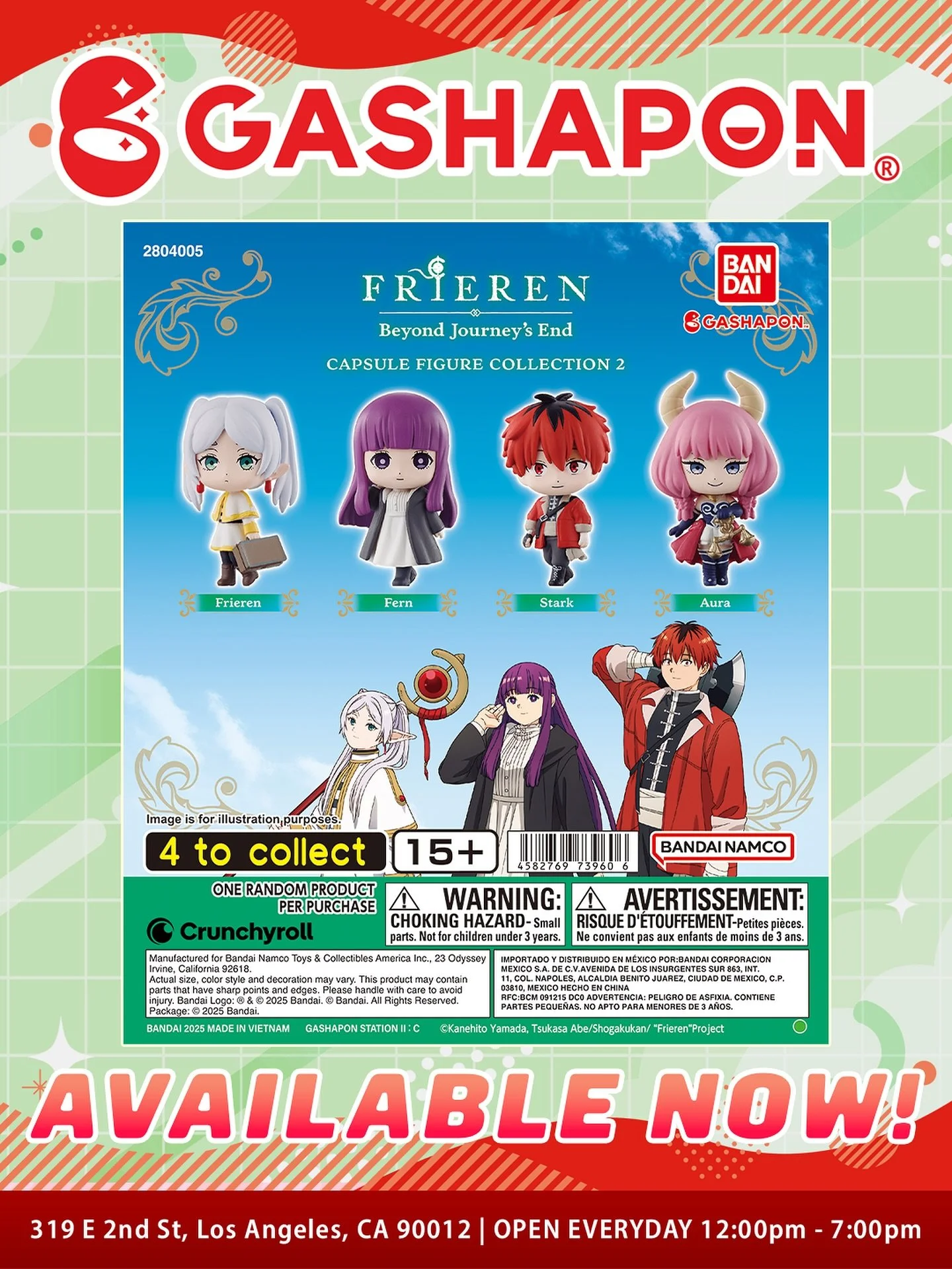 You won’t have to wait 1000 years for this Frieren Gashapon that’s available right now!
Come down to our Gashapon store to get your very own Frieren Beyond Journey’s End Capsule Figure Collection 2— It’s what Himmel the