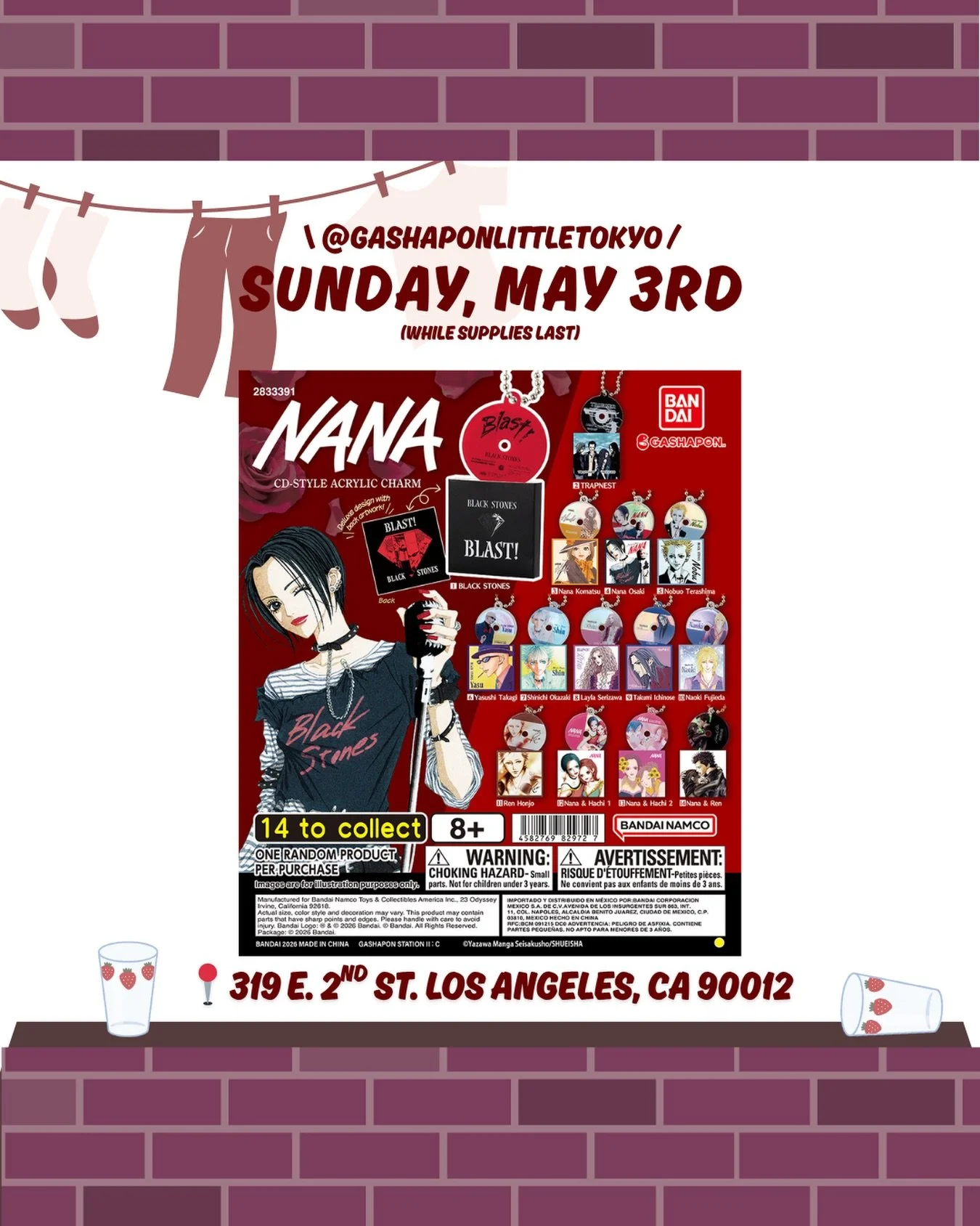 Announcing our May 3rd Drop: NANA CD STYLE ACRYLIC CHARM! 💿

We hope you&rsquo;re as excited for this drop just as much as we are! 

Coming to Kawaii Gashapon on Sunday, May 3rd! 

📍319 E 2nd St. Los Angeles, CA 90012
#bandai #gashapon #littleakiha