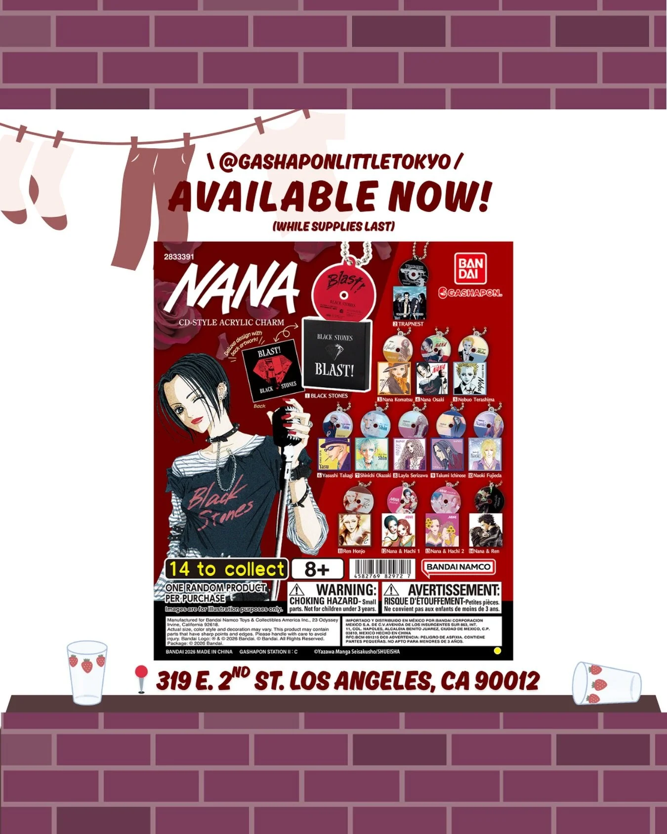 The moment you all have been waiting for is here...

NANA CD-Style Acrylic Charms are AVAILABLE NOW! Which one are you hoping to pull? 💿

Stocked on 5/3/2026. Available while supplies last.
📍319 E. 2nd St. Los Angeles, CA 90012

#bandai #gashapon #