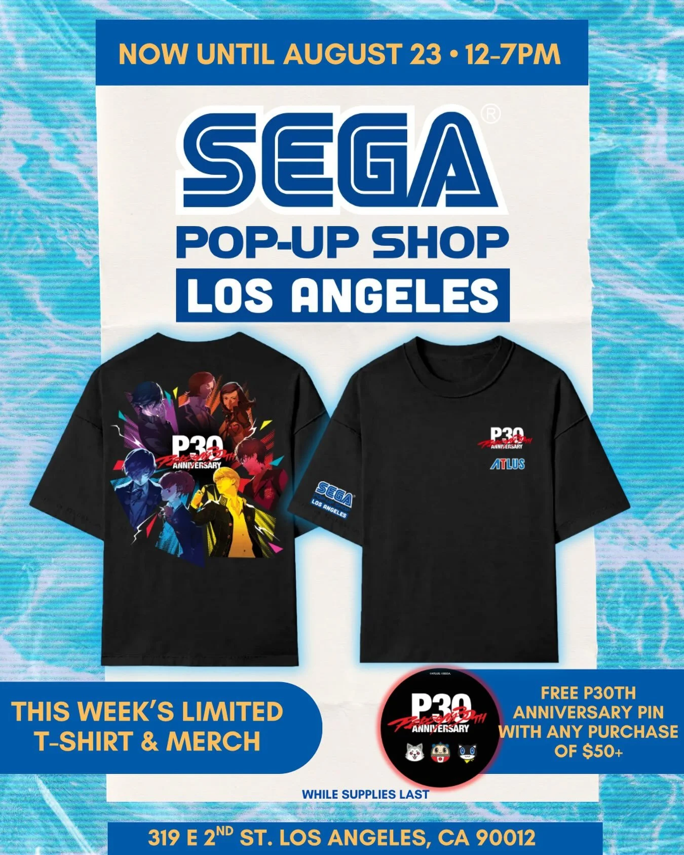 This week&rsquo;s limited T-Shirt is Persona P30th Tee‼️ and enjoy a P30th anniversary pin to go along with your shirt with any purchase of $50 or more

(While supplies last) 

Stay tuned for more updates‼️
⏰12-7PM 
🌀NOW - AUGUST 23, 2026
📍319 E 2n
