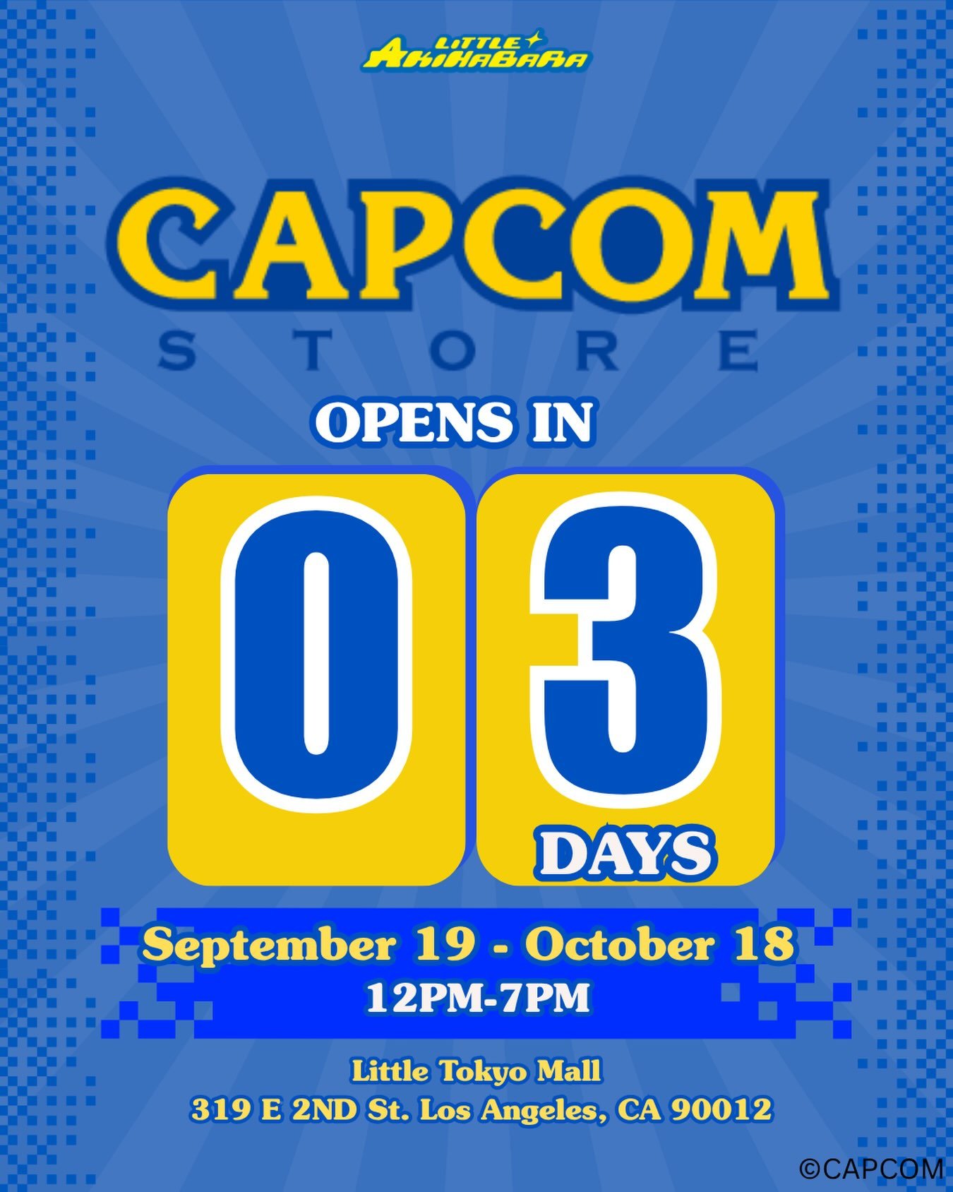 3️⃣ DAYS LEFT UNTIL THE CAPCOM STORE POP-UP SHOP IS HERE🫢‼️

I just know everyone is excited and we are too!!! We have a few updates/reveals for everyone before this weekend! 

Comment what you&rsquo;re excited for ⬇️ 

Stay tuned for more updates &