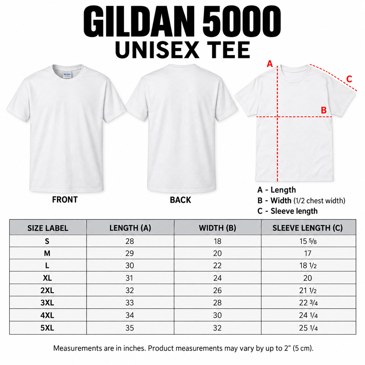 Gildan 5000 Tee Chart.png