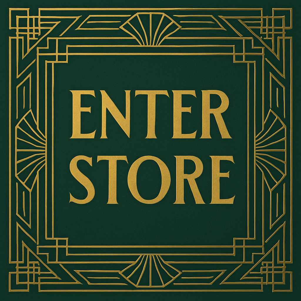 Green sign with gold detailing reading 'Enter Store' in large text. Stay Sea Smiles