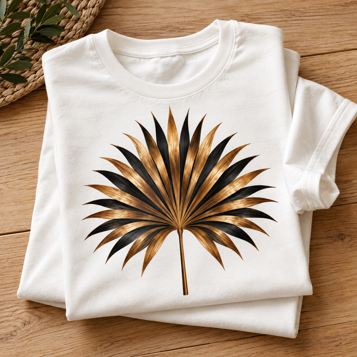 Rustic Palm Fan T-Shirt Flat Lay.png