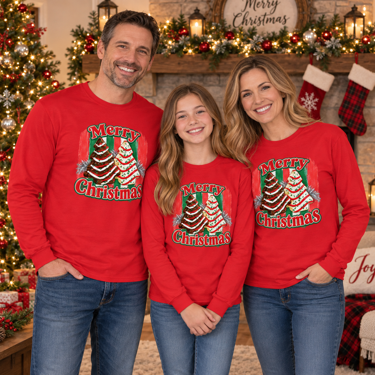 Merry Christmas Tree Cake Long Sleeve Tee