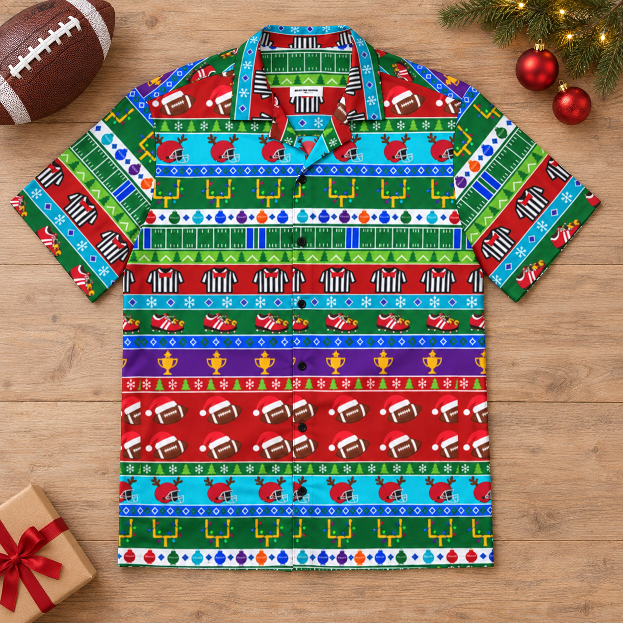 Tacky Christmas Kickoff Shirt, Men’s Ugly Christmas Football Hawaiian