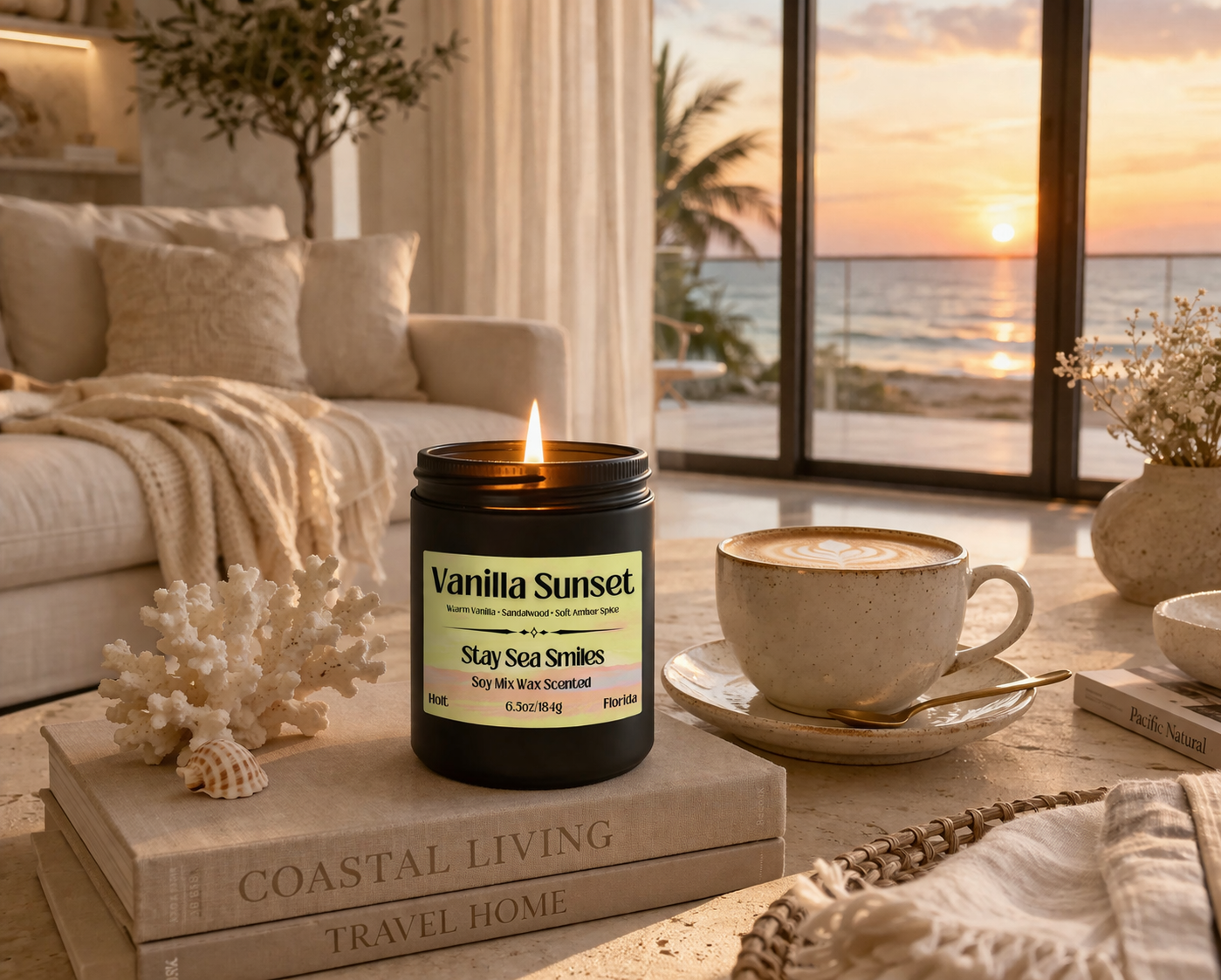 Cozy beachside sunset with candlelight.png