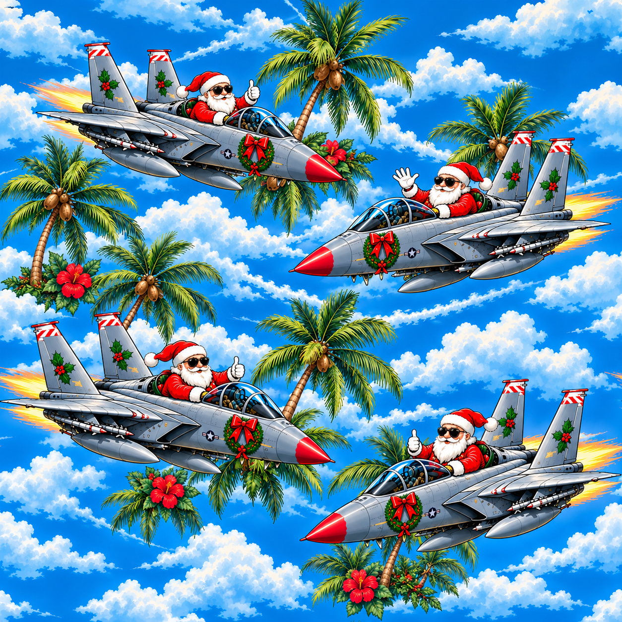 Tropical Santa Fighter Jet Holiday Pattern.png