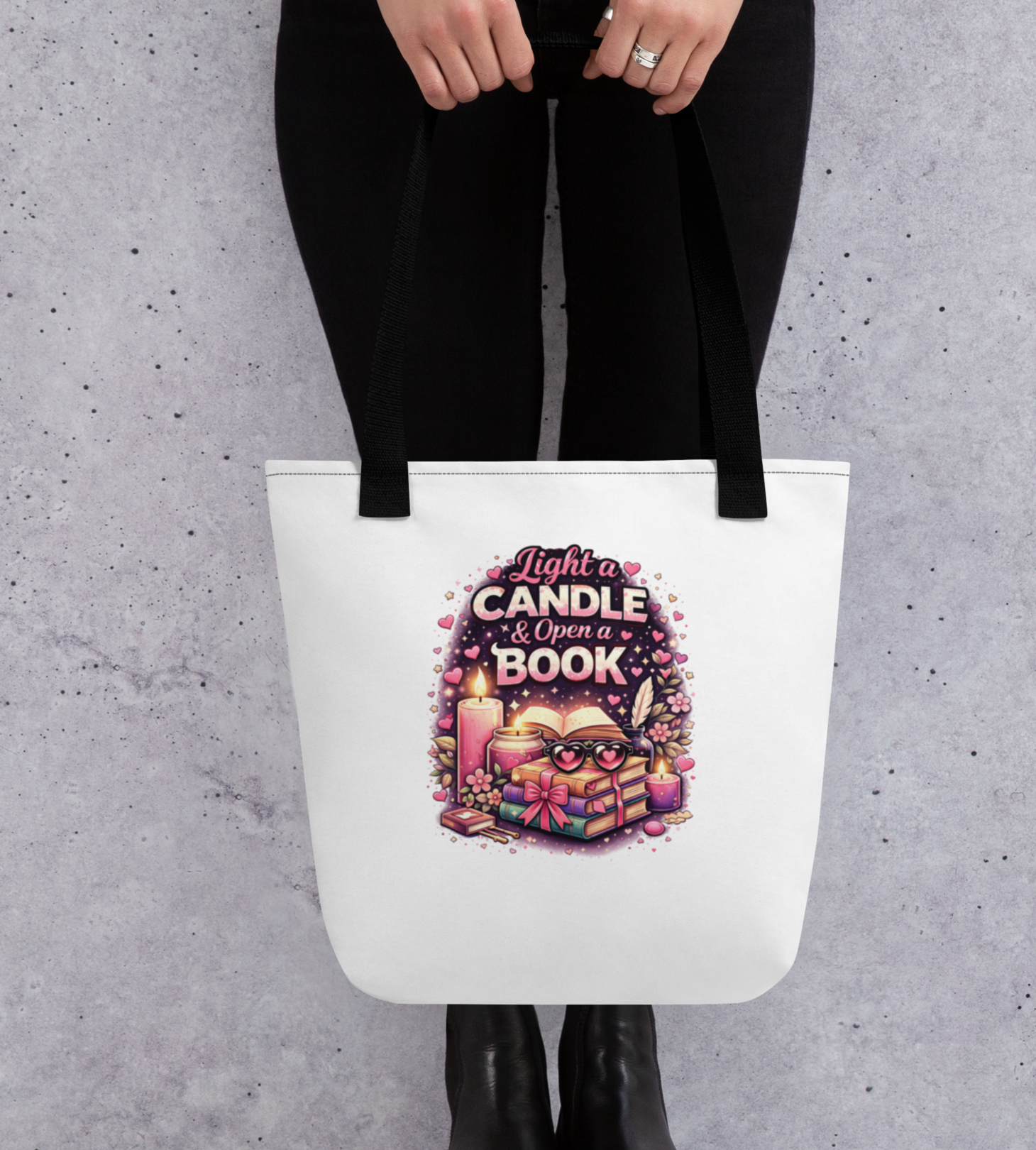 Candle and Book Tote bag (SHIPS FROM PRINTFUL)