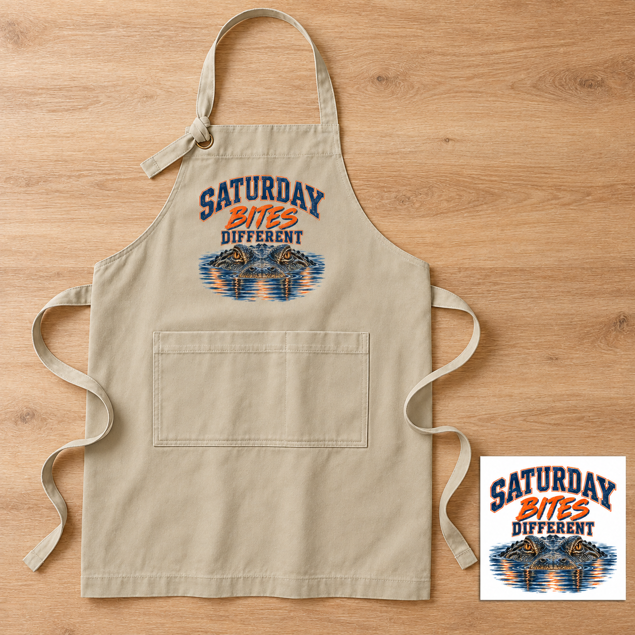 Beige Apron with Alligator Chest Print.png