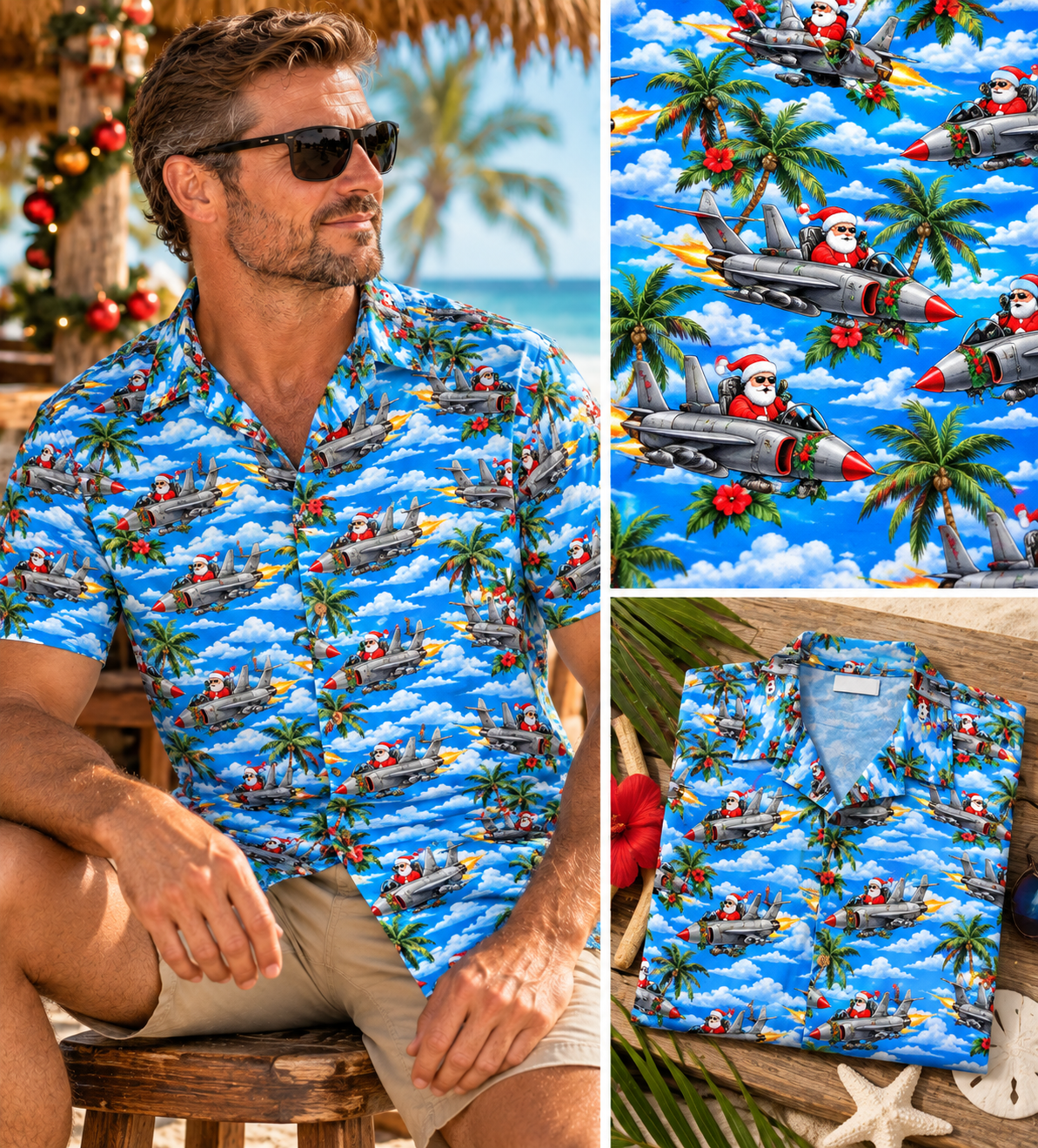 Santa Fighter Jet Hawaiian Shirt