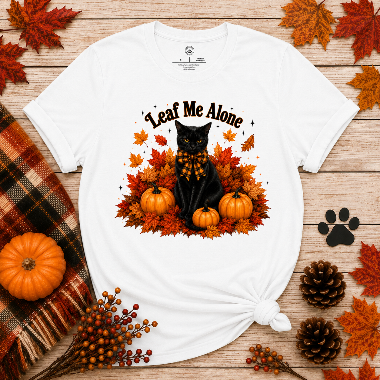 Leaf Me Alone Tee, Black Cat