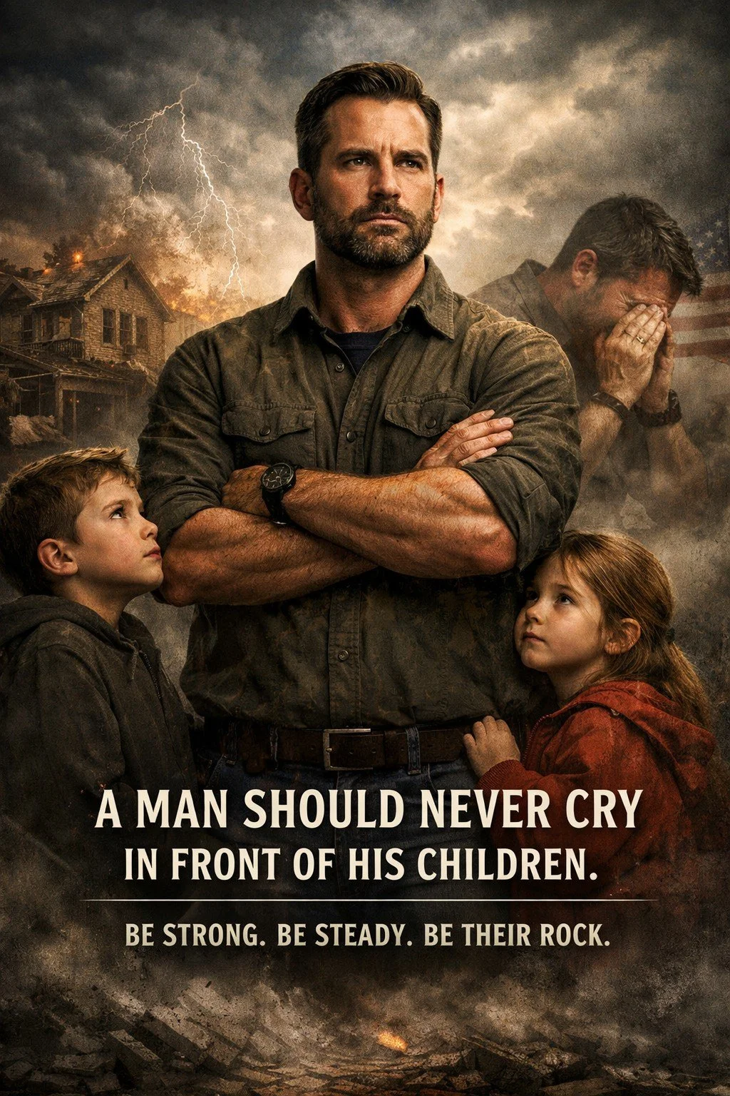 No.  Fathers should not cry in front of their children.