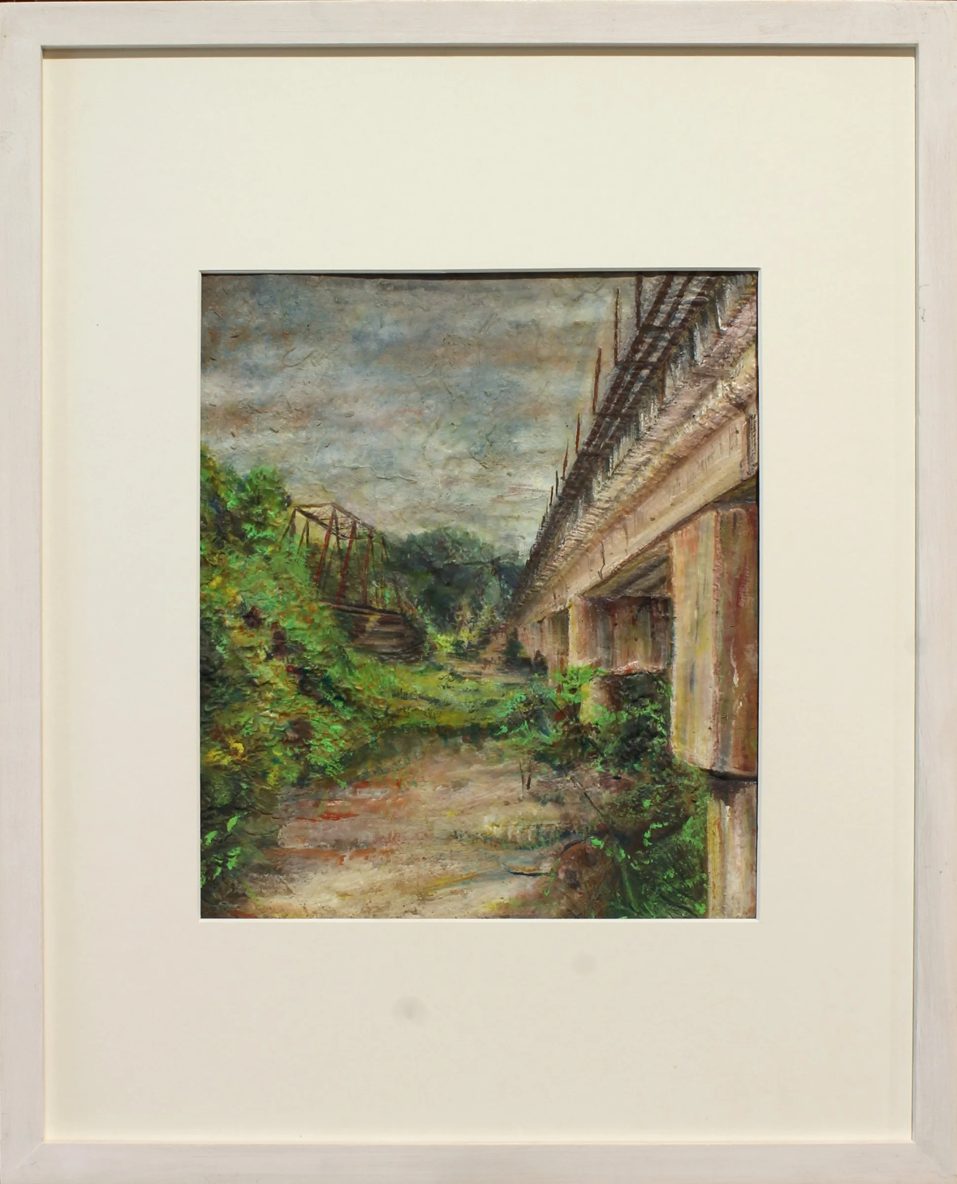 Bridge to Nowhere, watercolor, wax on recycled paper, 24'' x 18''