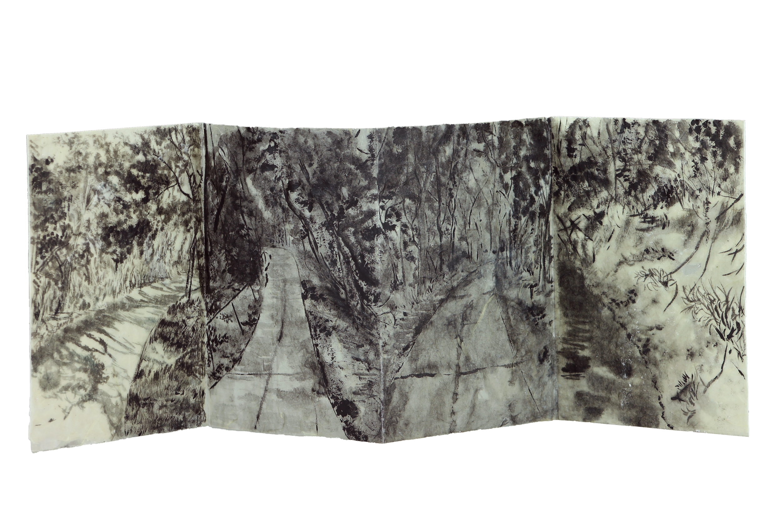 Familiar Trail
ink and wax on paper
8'' x 24''