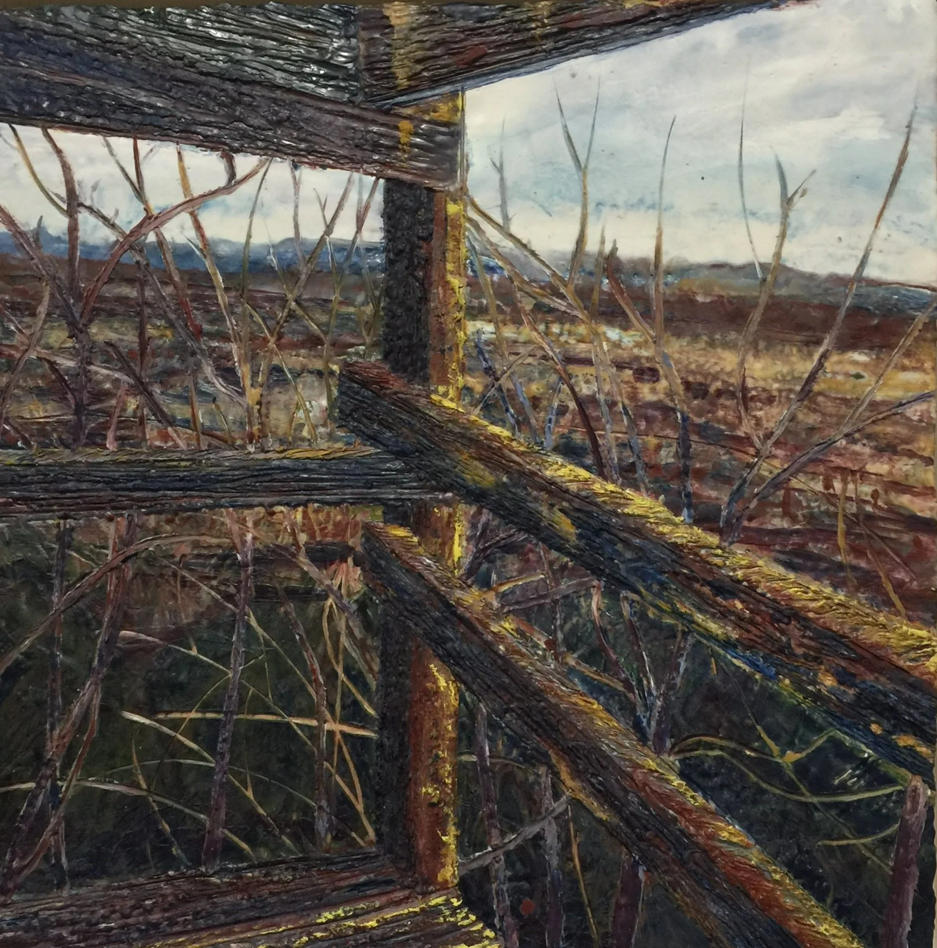 Divisions Across the Horizon
encaustic on panel
16'' x16''