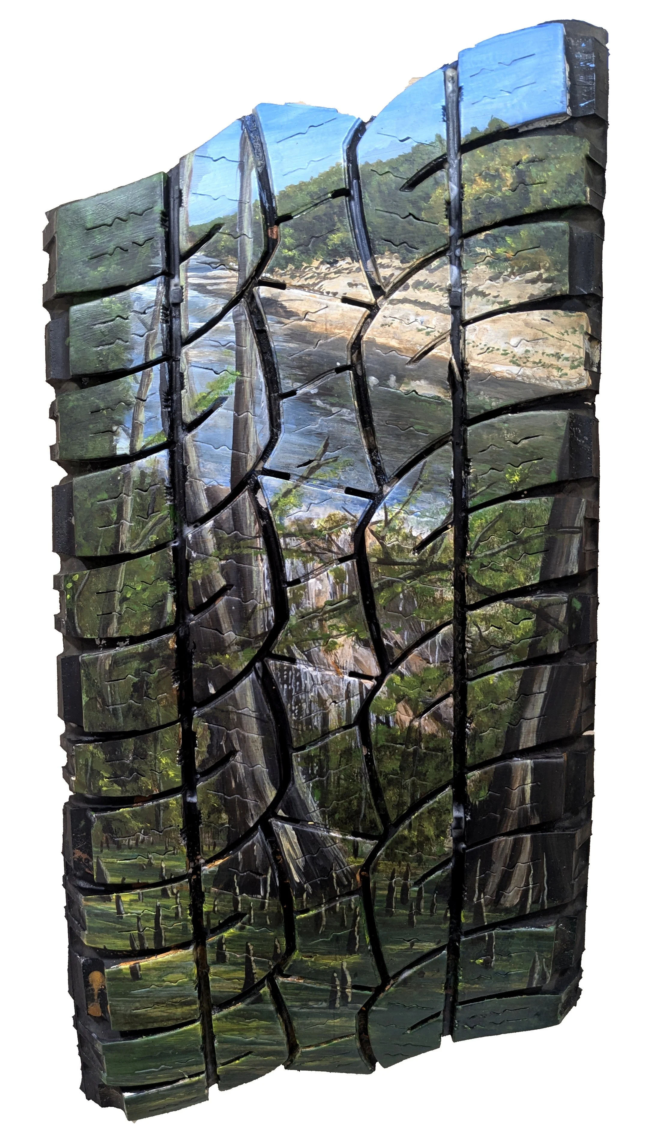 Route 1: Caddo; Colorado, Paluxy
acrylic on tire tread
20’’ x 10.5’’
