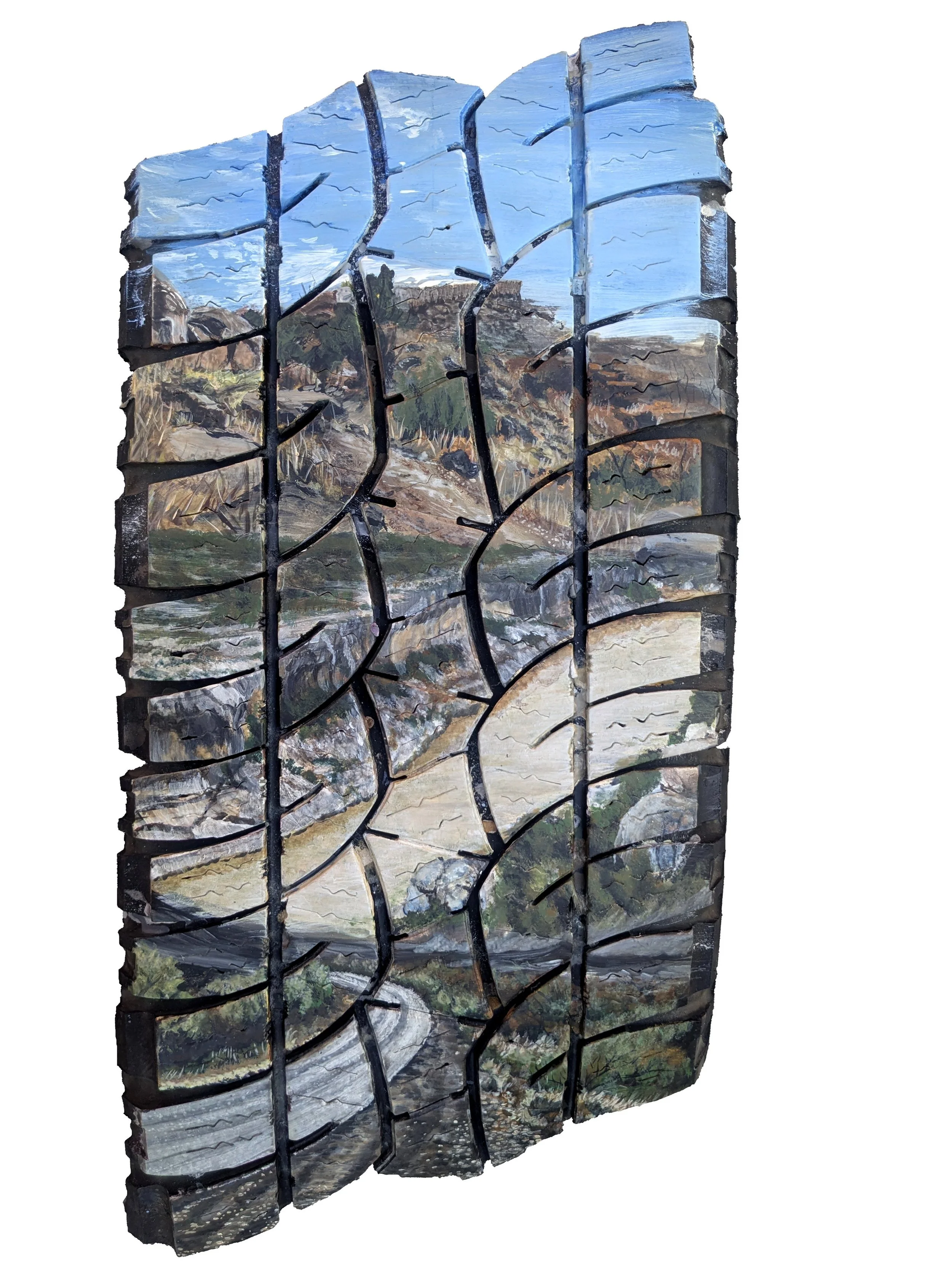 Route 2: Seminole, Palo Duro, Big Bend
acrylic on tire tread
20’’ x 10.5’’
