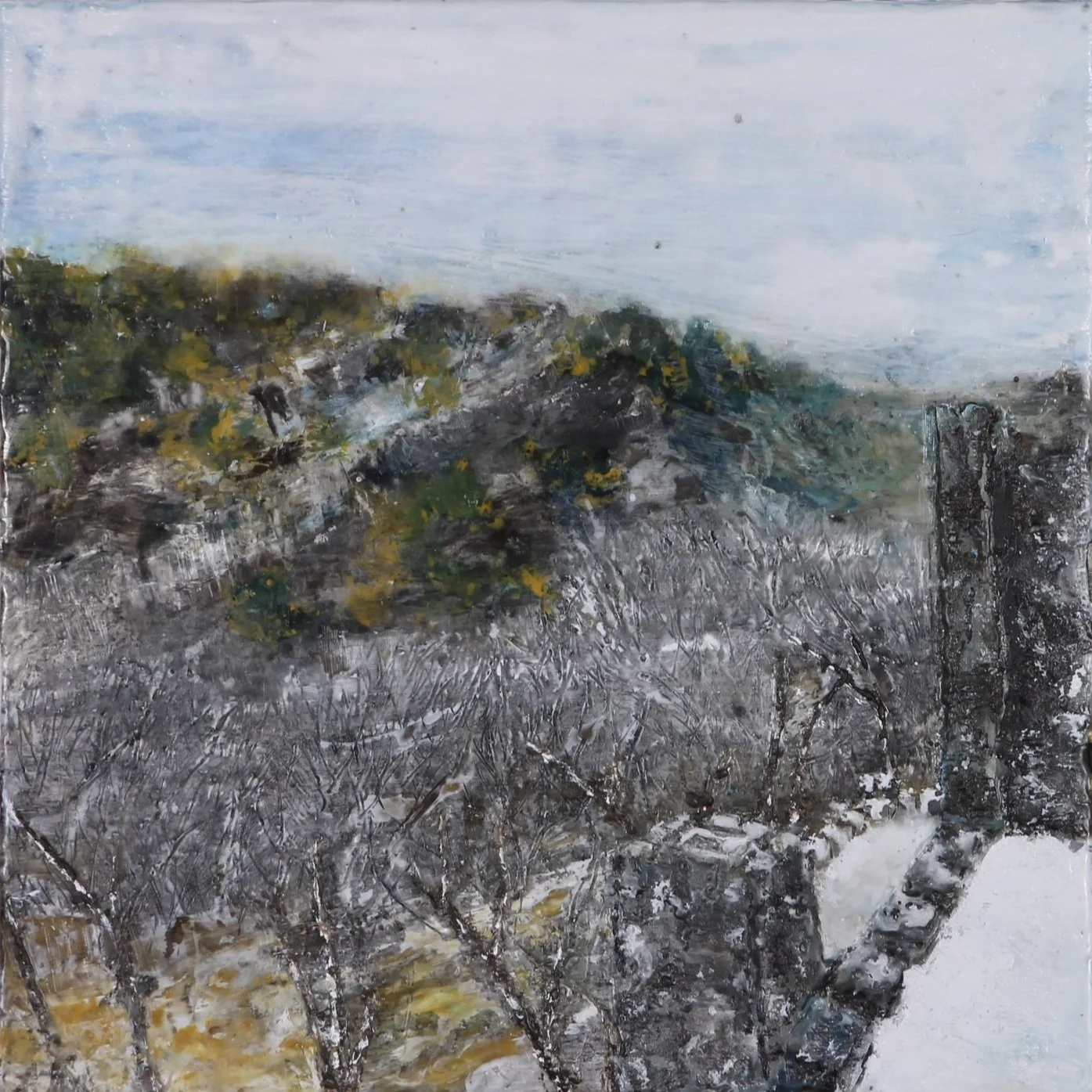 Collings Castle Ramparts
encaustic on panel
12'' x 12''