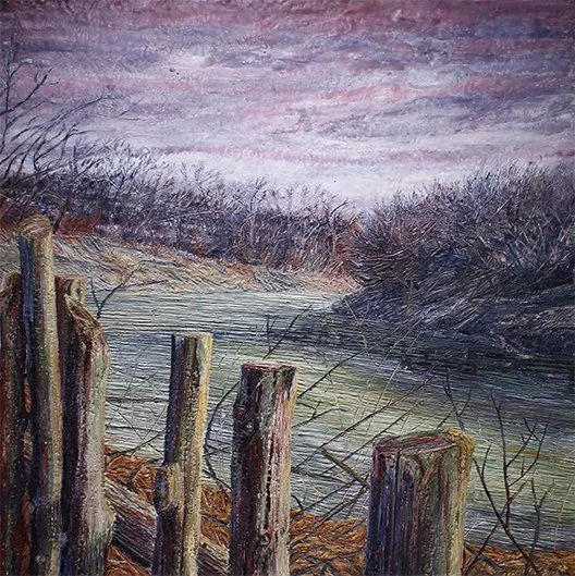 Stopped Along the Trinity
encaustic on panel
48'' x 48''
