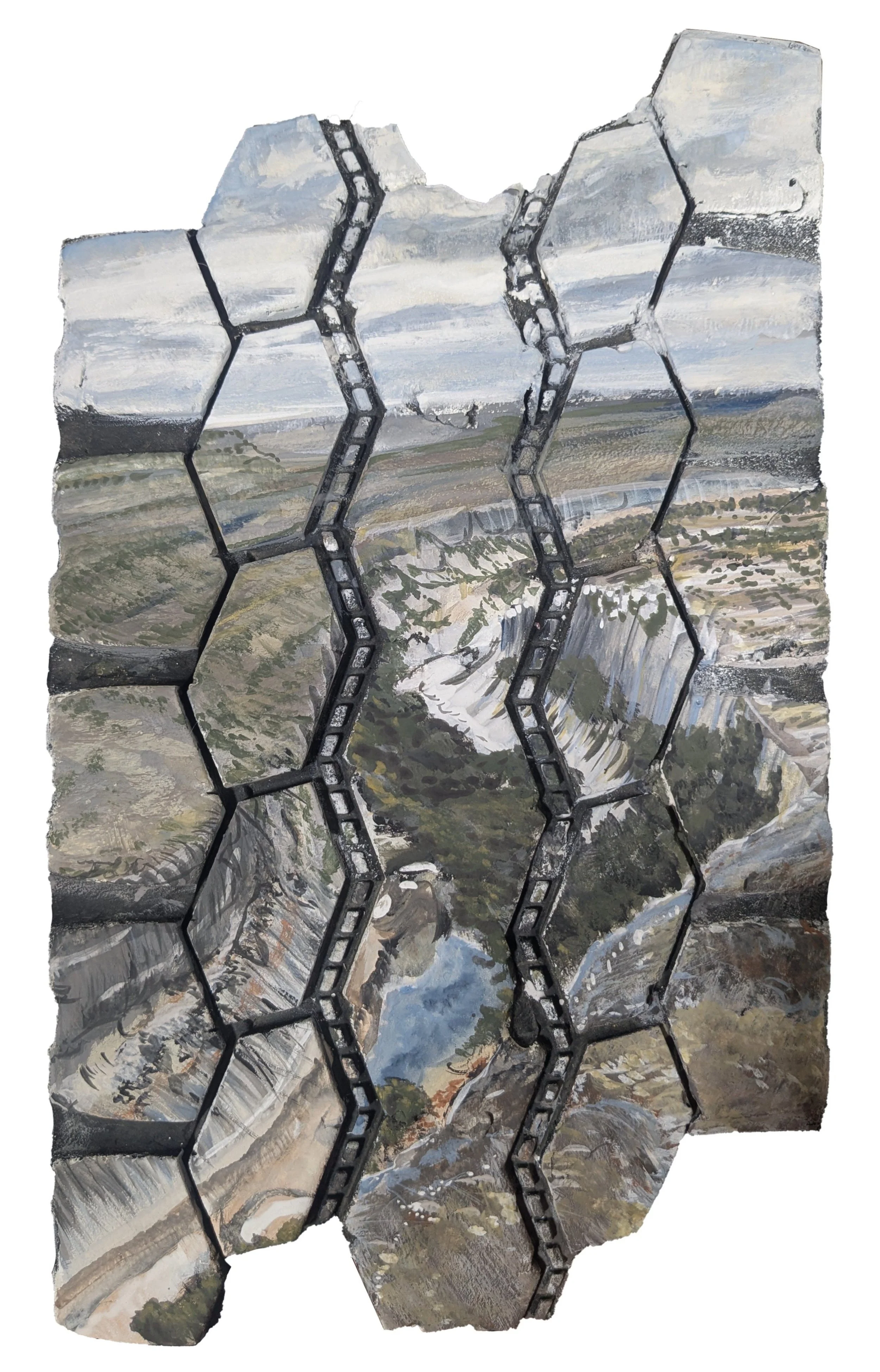 Road Trip 4- Seminole Canyon, 2025
gouache on tire tread
15.5’’ x 9’’