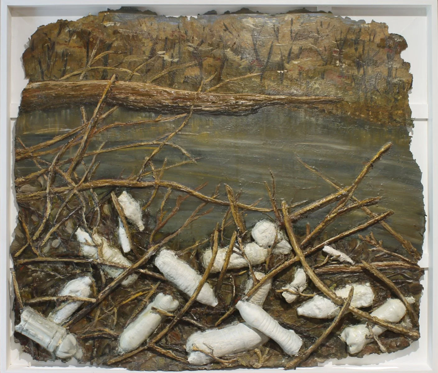 Castaways, oil, cold wax, and paper on recycled paper, 37'' x 44.5''
