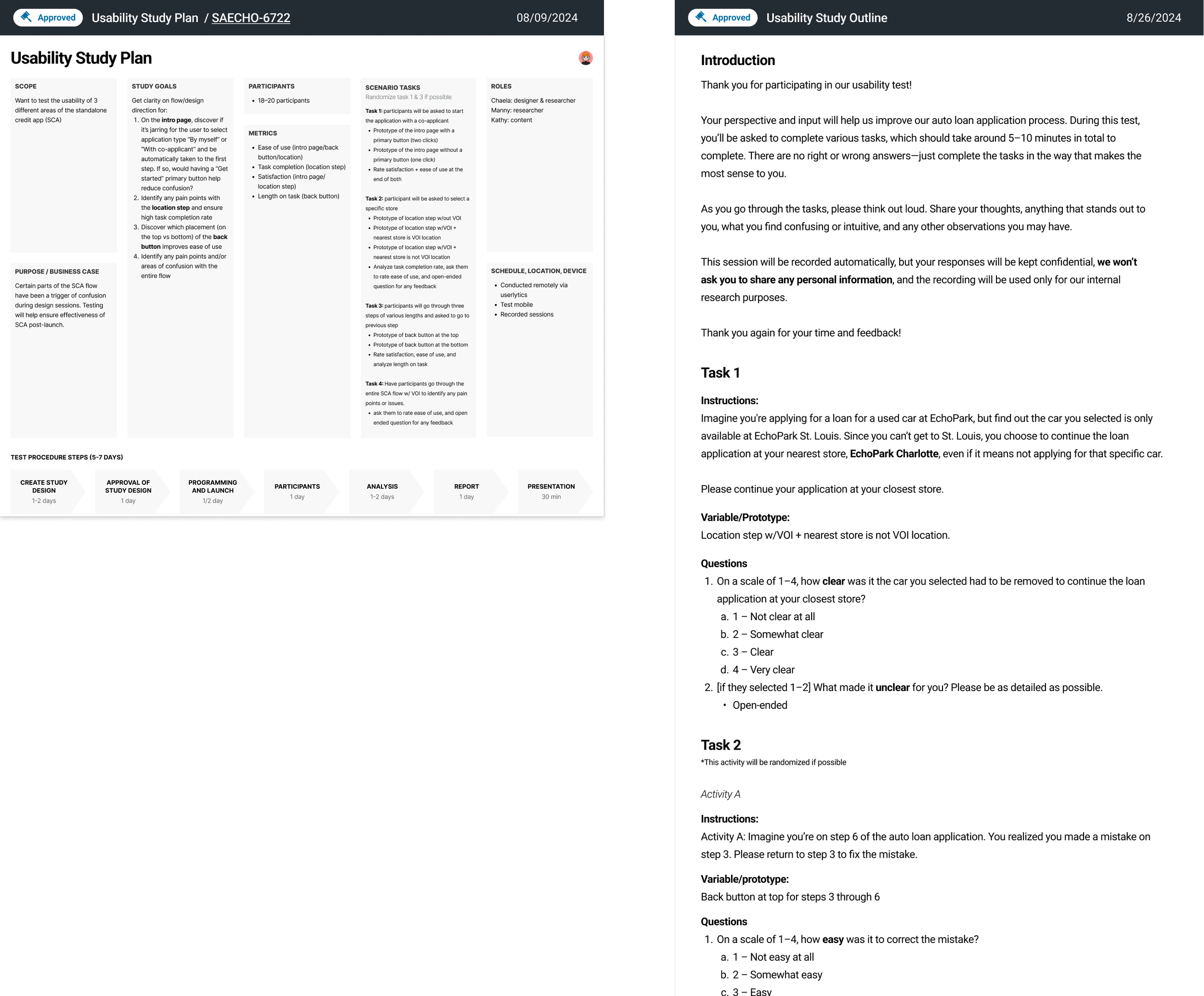Usability test goals, outcomes, etc. 