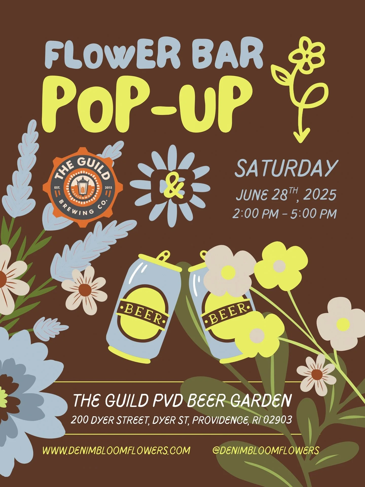 The heat wave has passed so now it’s time to come chill with @denimbloomflowers at @guildpvd THIS SATURDAY from 2-5pm. Grab a refreshing beer or seltzer and get BLOOMY with us! We will see you there! 🫶🏼✨🍻💐
#craftbeerri #whatsgoingoninrhod