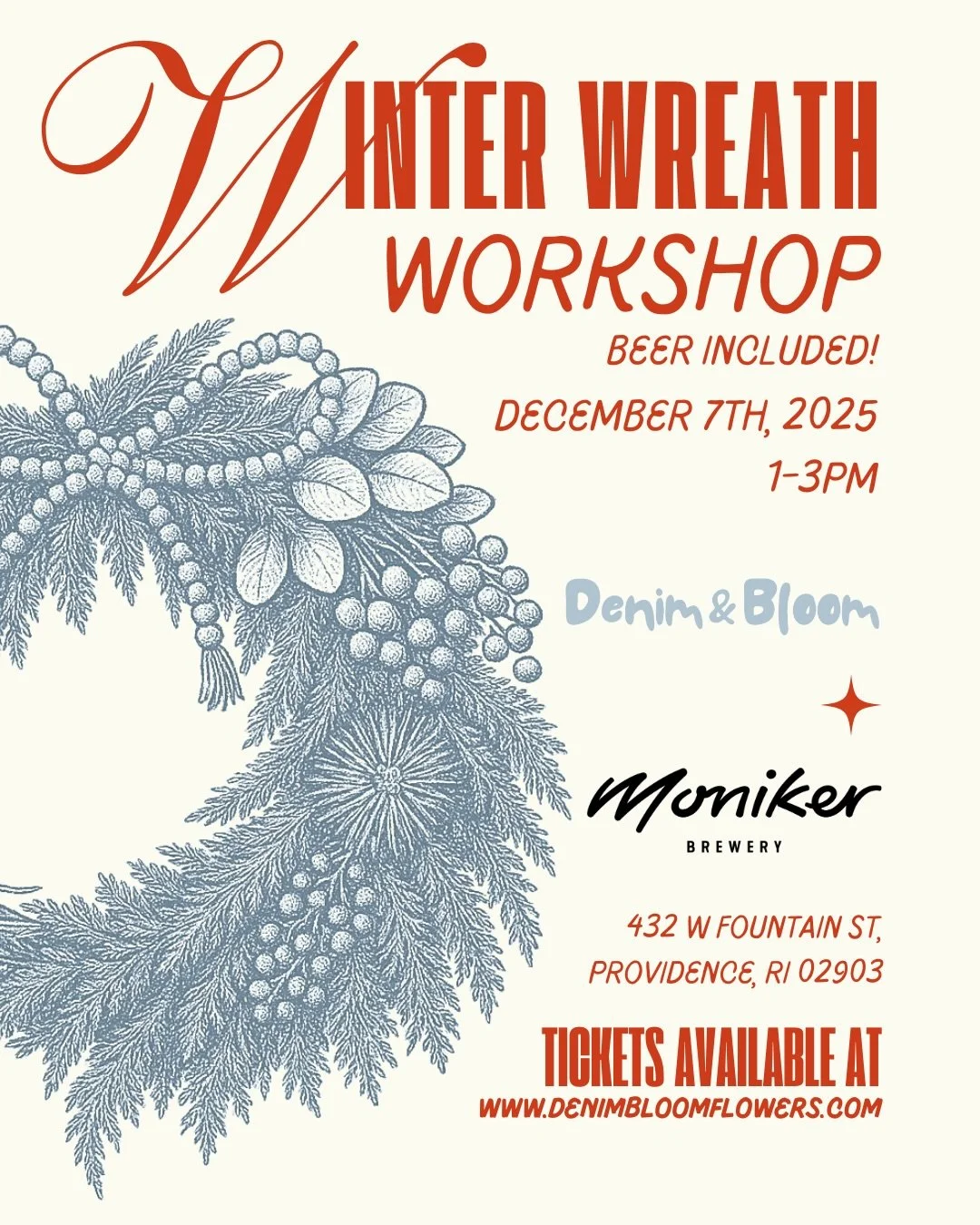 We are hosting a Winter Wreath Workshop THiS SUNDAY at @monikerbrewery from 1-3pm! 🌲🌾🌿✨☃️🍻 

Check out the link in our bio for more details and tickets!! 

#whatsgoingoninrhodeisland #craftbeerri #wreathworkshop #holidayworkshop #providenceri #th