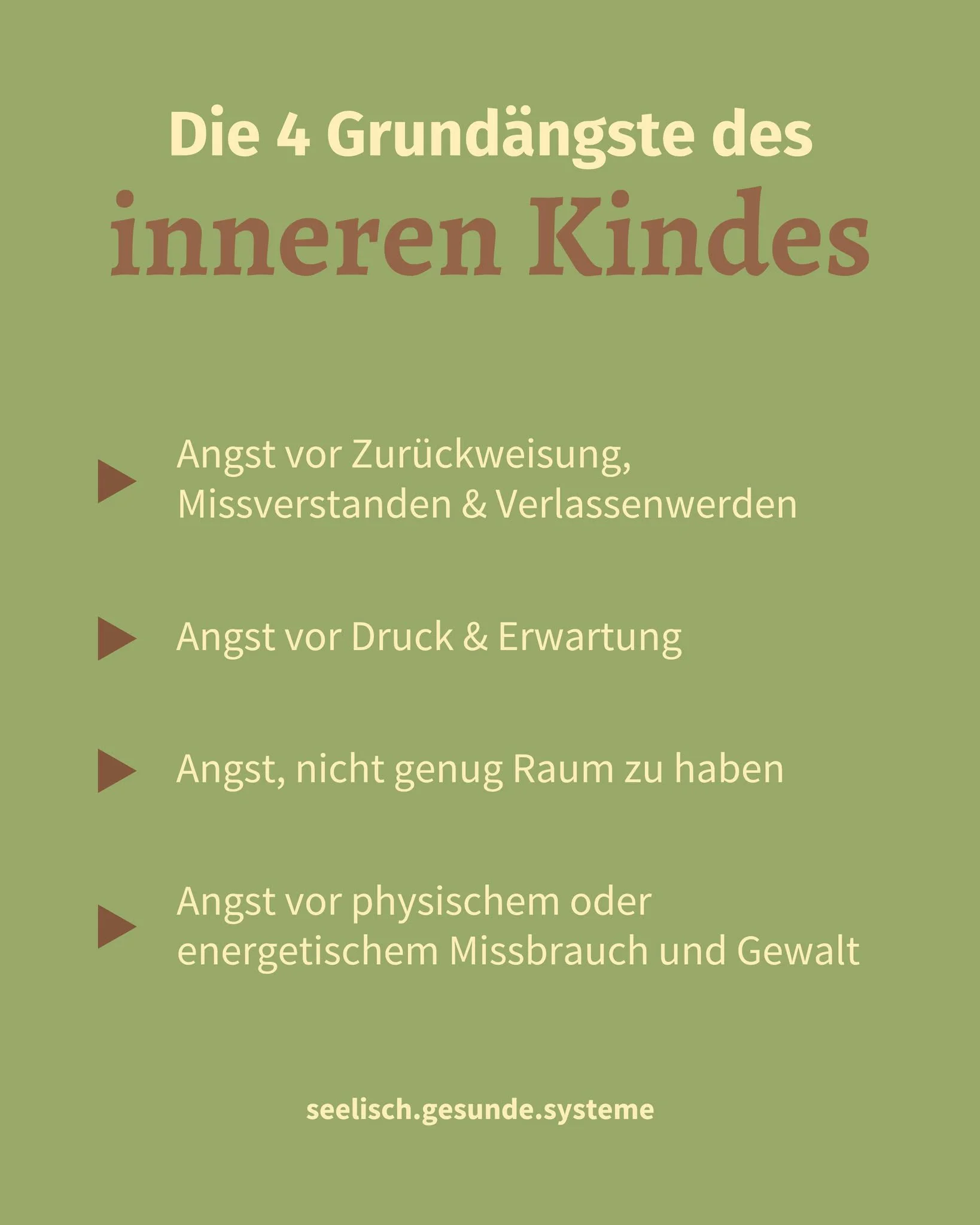 Die 4 Grund&auml;ngste des Inneren Kindes beschreibt die deutsche Psychologin Stefanie Stahl in ihrem Klassiker der Pers&ouml;nlichkeitsentwicklung &quot;Das Kind in Dir muss Heimat finden&quot;. In diesem Buch geht sie ausf&uuml;hrlich auf das inner
