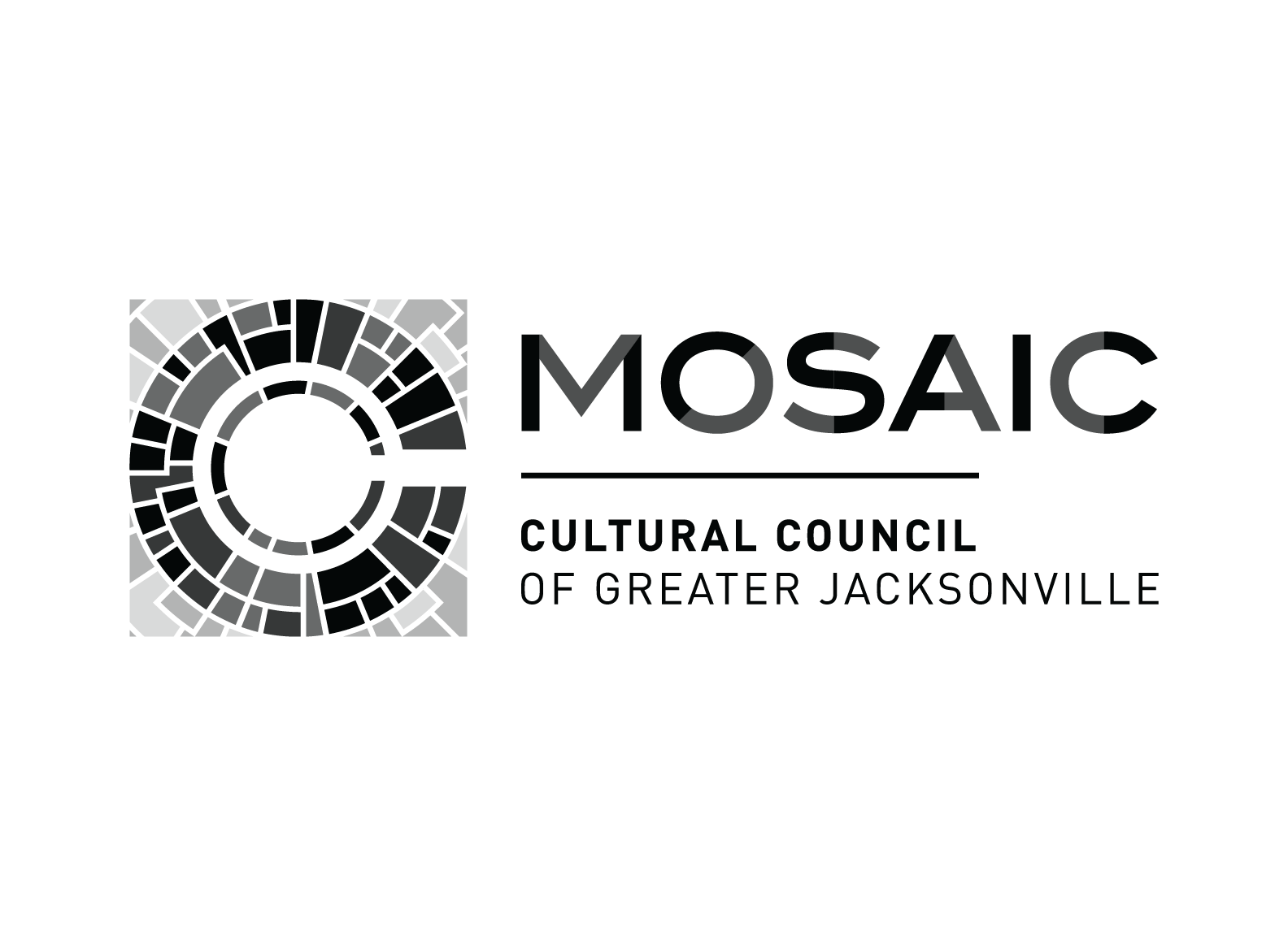 Logo for the Mosaic Cultural Council of Greater Jacksonville with a stylized mosaic square and circular pattern.