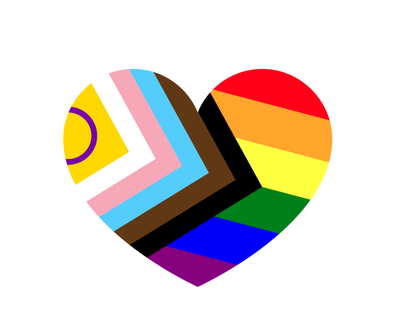 The intersex-inclusive pride progress flag arranged in the image of a heart