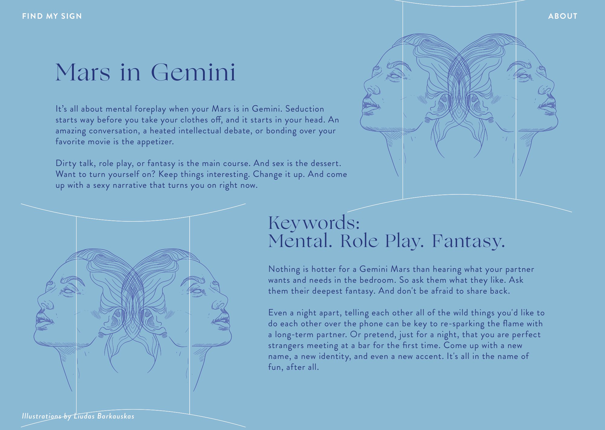 Collaborating with the sex toy brand Sweet Vibrations, I made a microsite that explores what Astrology has to say about our sexuality.