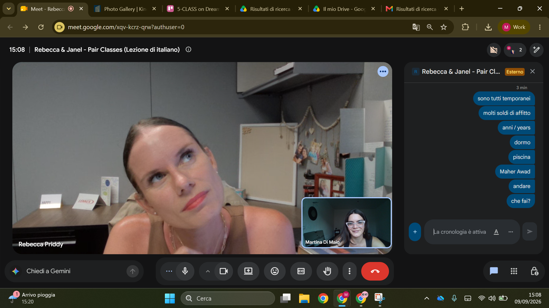 Student practising Italian conversation with Martina on Google Mee