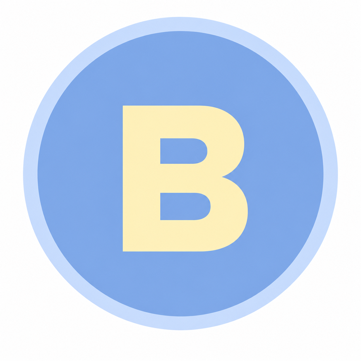 Blue circular badge with the letter b in cream-colored font.