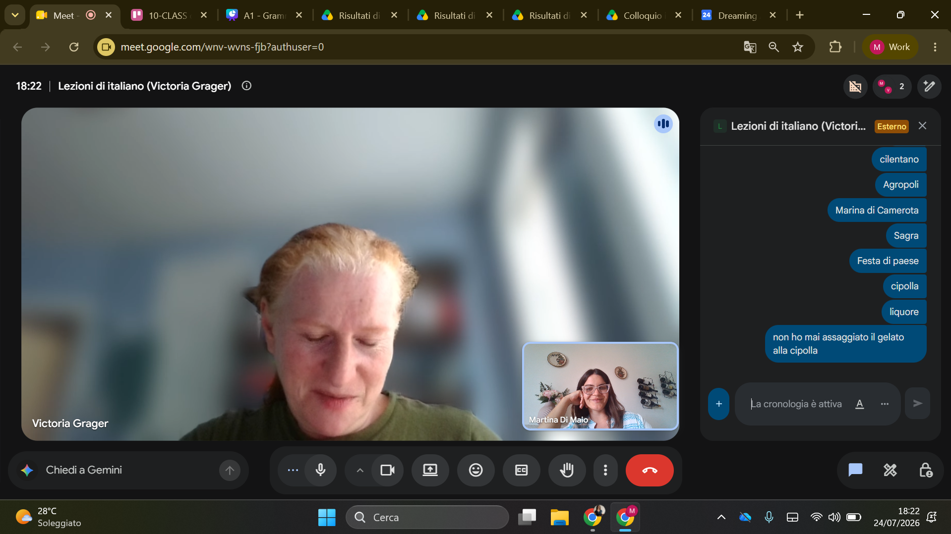 Student practising Italian conversation with Martina on Google Mee