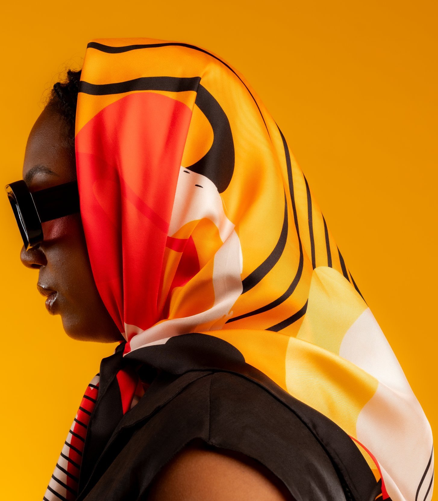 100% silk colorful orange yellow red black sunglasses babushka scarves