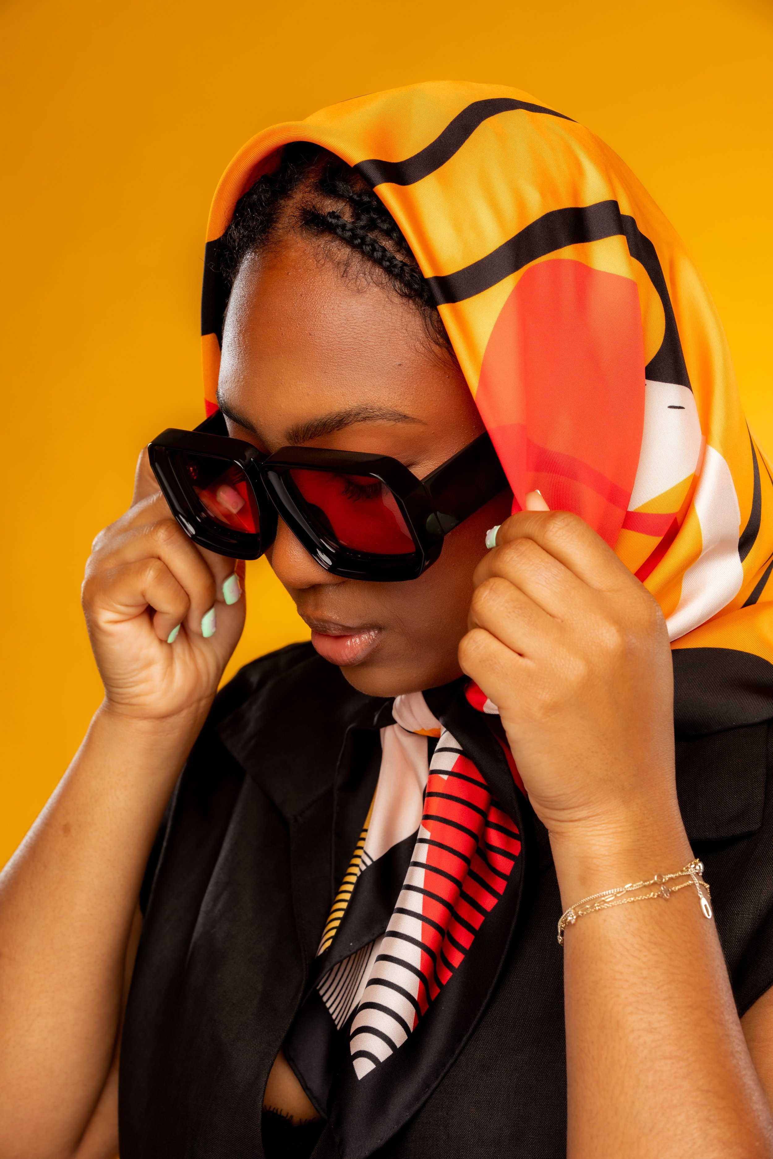 100% silk colorful orange yellow red black sunglasses babushka scarves